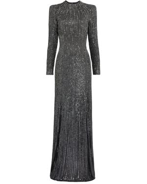 Jenny Packham Rory Sequin-Embellished Long-Sleeve Maxi Dress - Gray