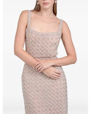 Dina Melwani Crystal Square-Neck Midi Dress - Pink
