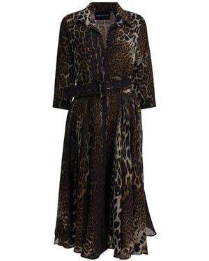 Samantha Sung Leopard Print Belted Midi Dress - Black