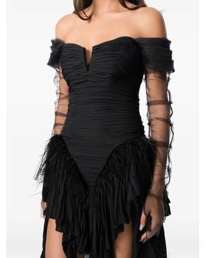 NORINA ST Diada Feather-Trim Asymmetric Dress - Black