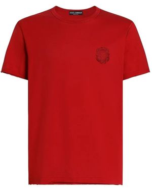 Dolce & Gabbana Cotton T-Shirt With Patch - Red