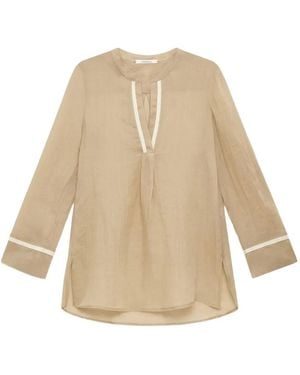 Maliparmi Grosgrain-Trim Ramie Blouse - Natural