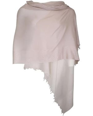 Kinross Cashmere Cameo Ombre Fringed Embellished Scarf - White