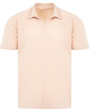 Homme Plissé Issey Miyake Pleated-Design Polo-Collar T-Shirt - Pink