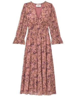 Ba&sh Aema Floral-Print Tiered Flared Midi Dress - Pink