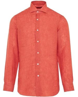 Barba Napoli Long-Sleeved Linen Shirt - Red