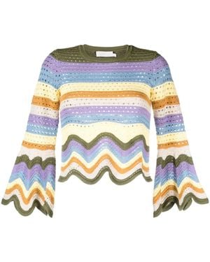 Zimmermann Striped Crochet-knit Cotton Top - White