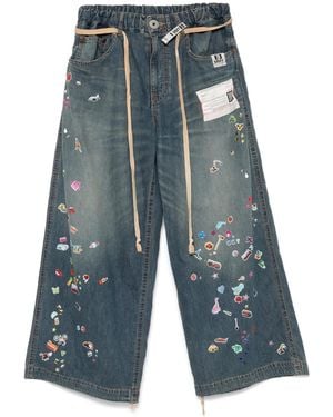 Maison Mihara Yasuhiro Sticker Printed Huge Jeans - Blue