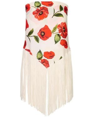 Alice + Olivia Floral-Print Fringed Scarf - White