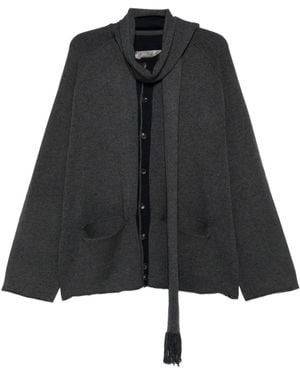 Ziggy Chen Scarf-Detail Long-Sleeve Cardigan - Black