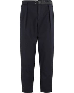 White Sand Buckle-Fastening Pleated-Front Pants - Blue