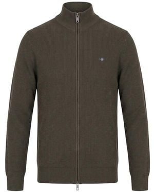 GANT Waffle-Knit Zip-Up Cardigan - Gray