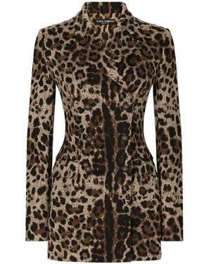 Dolce & Gabbana Double-Breasted Wool Turlington Jacket With Jacquard Leopard Design - Black