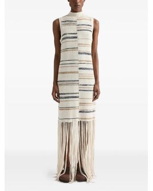 Twp Fringe-Trim Striped Dress - Natural