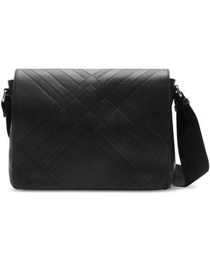 Burberry Checked Foldover-Top Messenger Bag - Black