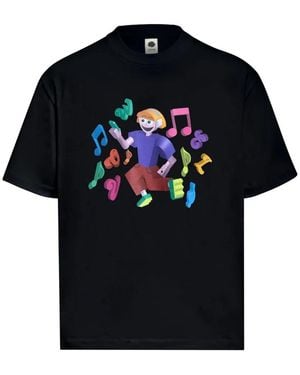 vowels Print-Detail T-Shirt - Black