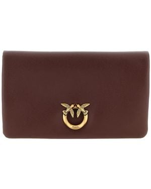 Pinko Love Click Padded Birds Leather Clutch Bag - Brown