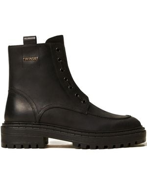 Twinset Lace-Up Chunky Boots - Black