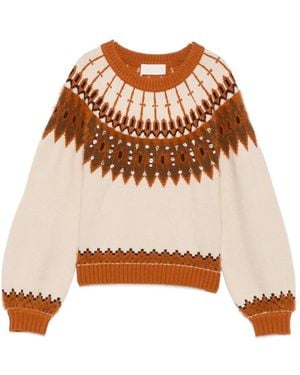 iBlues Crystal-Embellished Jacquard-Knit Jumper - Natural