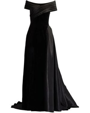 Tadashi Shoji Off-Shoulder Pleated Gown - Black