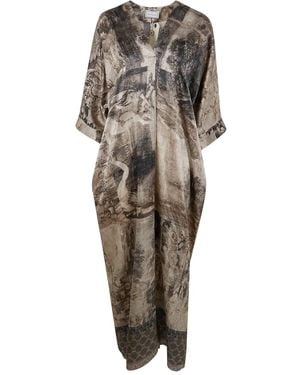 Pierre Louis Mascia Printed V-Neck Midi Dress - Natural