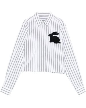 MSGM Striped Rabbit-Appliqué Shirt - White
