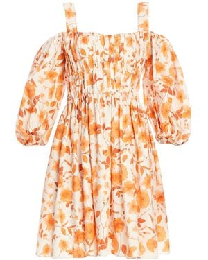 Vasiliki Robe Plissée À Fleurs - Orange