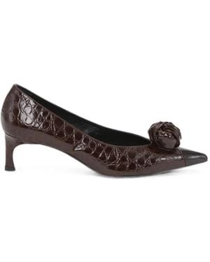 ROTATE BIRGER CHRISTENSEN Mid-Heel Leather Court Shoes - Brown