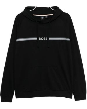 スウェット・トレーナー BOSS Logo Drawstring Tape Embellished Zip Hoodie Black BOSS Logo Drawstring Tape Embellished Zip Hoodie Black