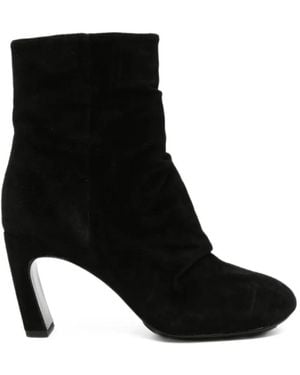 Ash Estelle Ruched Suede Ankle Boots - Black