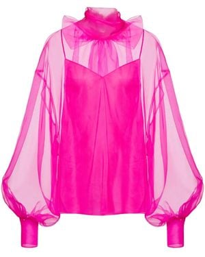 Valentino Garavani Bow-Detail Organza Silk Blouse - Pink