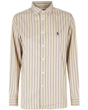 Polo Ralph Lauren Striped Embroidered-Logo Shirt - White