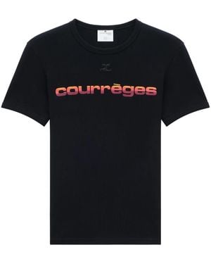 Courreges Crewneck T-shirt With Logo Print - Black