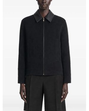 Max Mara Leather-Trim Zip-Up Jacket - Black