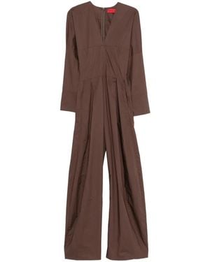 Thelatest V-Neck Long-Sleeve Jumpsuit - Brown