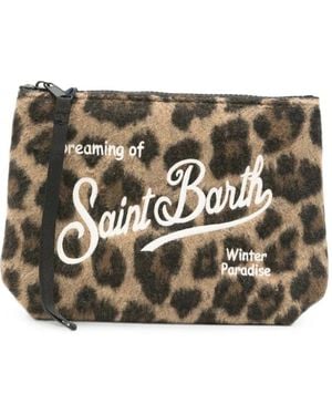 MC2 Saint Barth Zebra-Print Logo-Embroidered Clutch Bag - Brown
