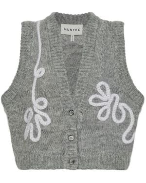 Munthe Nowland Embroidered Knitted Sleeveless Wool Cardigan - Grey