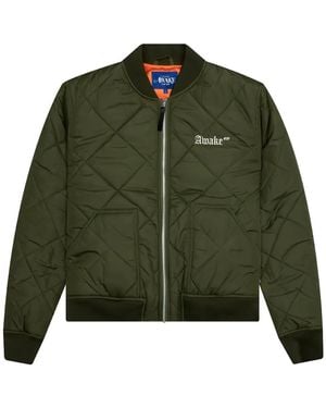 AWAKE NY Logo-Embroidered Quilted Bomber Jacket - Green