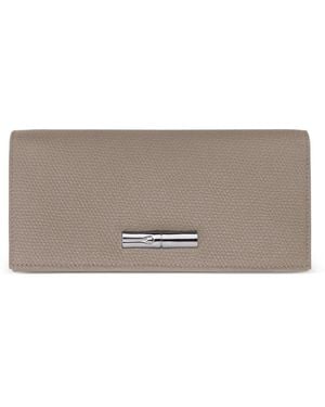 Longchamp Roseau Foldover Leather Wallet - Grey