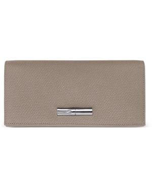 Longchamp Roseau Foldover Leather Wallet - Gray