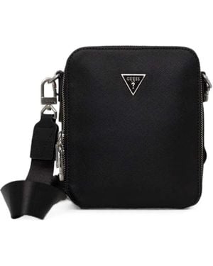 Guess Riñonera Torino Con Placa Del Logo Y Efecto De Piel Saffiano - Negro