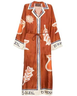 ALÉMAIS Soleil D'Amour Collar Printed Midi Dress - Orange