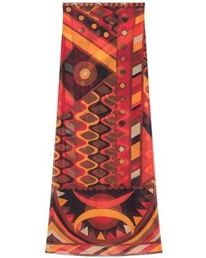 PUCCI Geometric-Print Mesh Maxi Skirts - Red