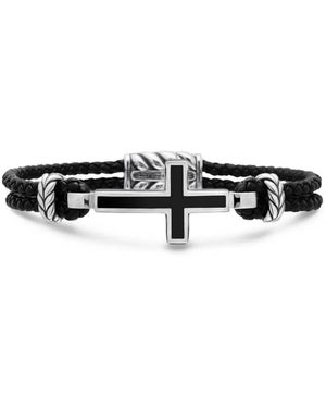 David Yurman Pulsera Exotic Stone Cross de cuero de 3 mm en plata de ley - Negro