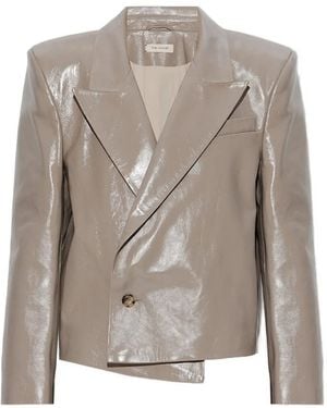 The Mannei Asymmetric Leather Jacket - Grey
