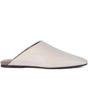 Brunello Cucinelli Square-Toe Leather Flat Mules - White
