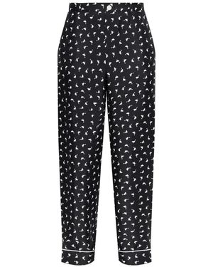 Moschino Silk Trousers With Print - Black