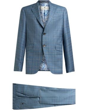 Etro Checked Single-Breasted Wool Suit - Blue