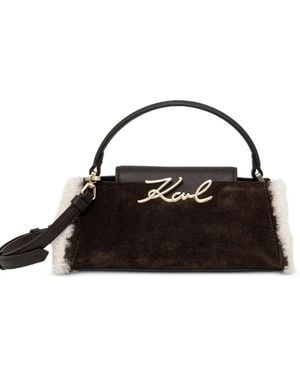 KARL LAGERFELD Shearling-Trim Suede Shoulder Bag - Black
