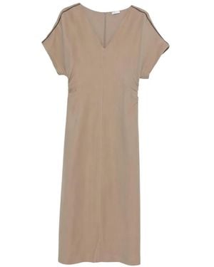 Brunello Cucinelli Monili-Trim V-Neck Maxi Dress - Natural